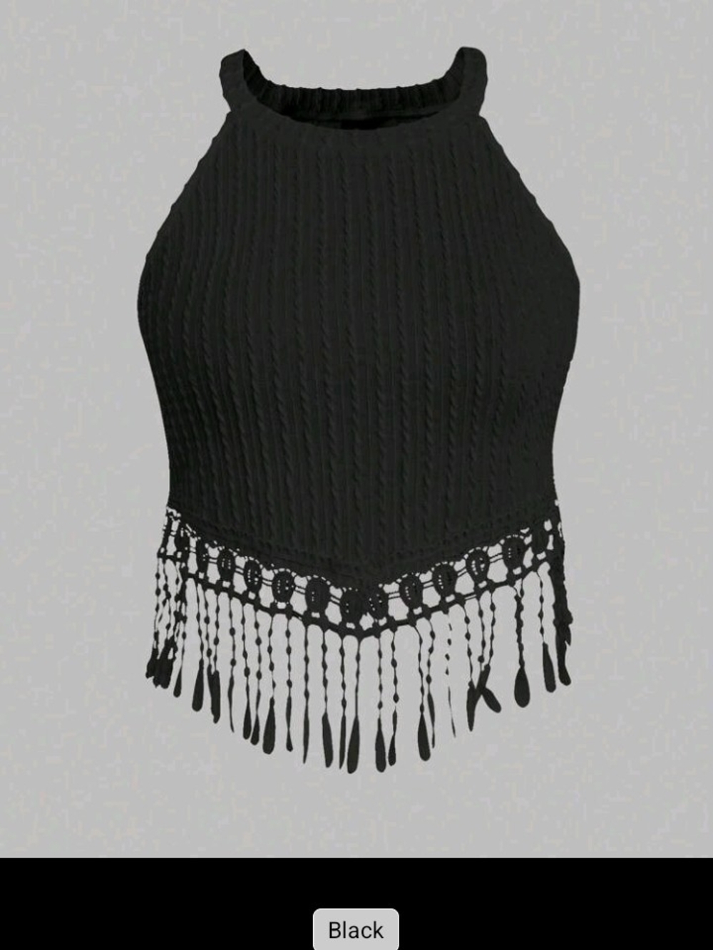 SHEIN Black Crochet Fringe Halter Tank